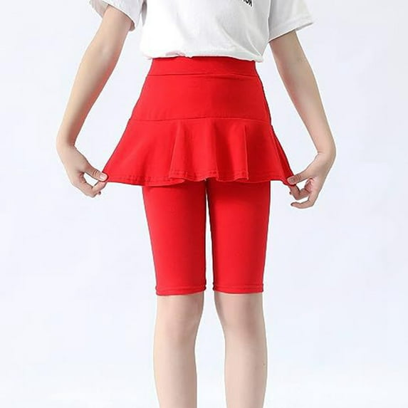 YuYuBao Kids Girls Leggings With Skirts Knee Length Summer Ruffle Pants Stretchy Athletic Skinny Pants