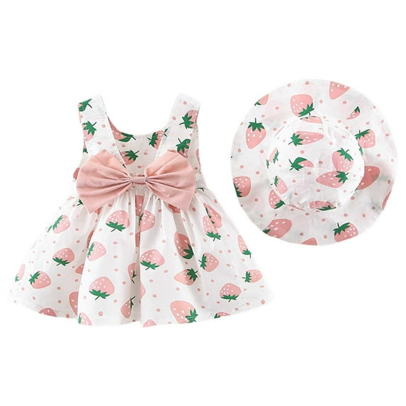 YuYuBao Baby Girls Dress With Straw Hats Outfits two piece Summer girls Floral Ruched Sleeveless Dresses clothes Beach Princess Sundress , 2-3 Years