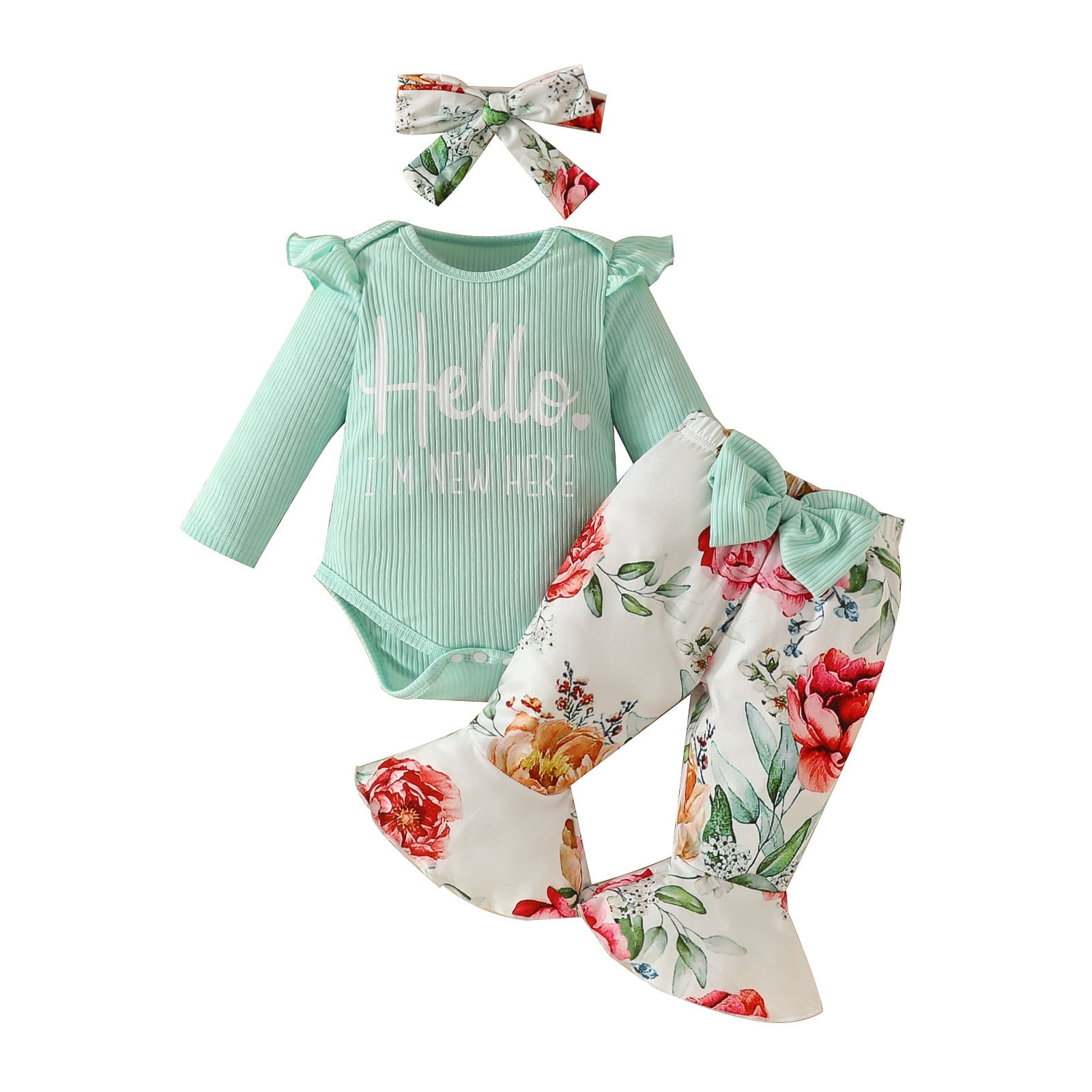 YuYuBao Newborn Baby Girls Sets Cute Long Flowers Print Tops + Flare