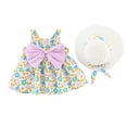 thumbnail image 1 of YuYuBao Girls Dress Summer flowrs print Ruched lovely bowknot Sleeveless Dress With Straw Hats Outfits baby girls holiday sundress , 3-4 Years, 1 of 3