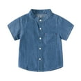 thumbnail image 1 of YuYuBao Summer Toddler Boys Shirts Short Sleeve Button Down Solid Denim Shirts Kids Boys Tops Clothes, 1 of 5