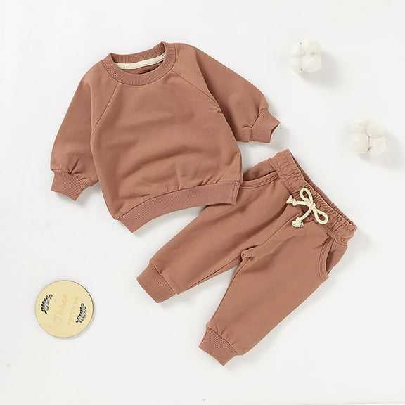 YuYuBao Toddler Boys Outfit Sets Solid Color Long Sleeve Crew Neck Casual Hoodies   Pants 2 Piece Suits