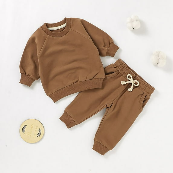 YuYuBao Toddler Boys Outfit Sets Solid Color Long Sleeve Crew Neck Casual Hoodies + Pants 2 Piece Suits