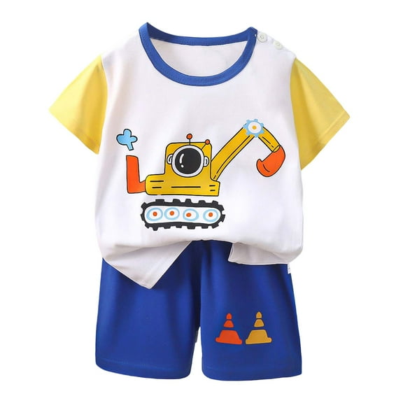 YuYuBao Toddler Boys Outfits Sets Summer Cartoon Print Short Sleeve Tops And Shorts 2Pc Childrens Boys Suits4-5 Years 4-5 Years