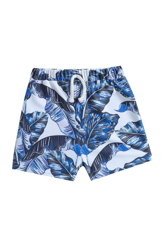 Toddler Boys Swim Trunks Swimsuits Rash Guards Summer Tropical leaves Print Shorts Beach Swimwear Swimming Trunks, 6-12 Months