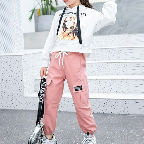 YuYuBao Toddler Girls Cargo Pants Knitted Stretch Joggers Soft Comfortable Drawstrings Harem Pants