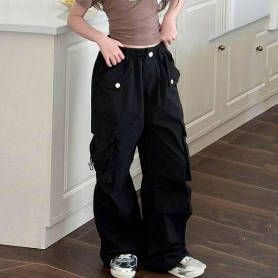 YuYuBao Toddler Girls Cargo Pants Sports Casual Loose Soft Streetwear Kids Girls Leg Wide Leg Baggy Pants