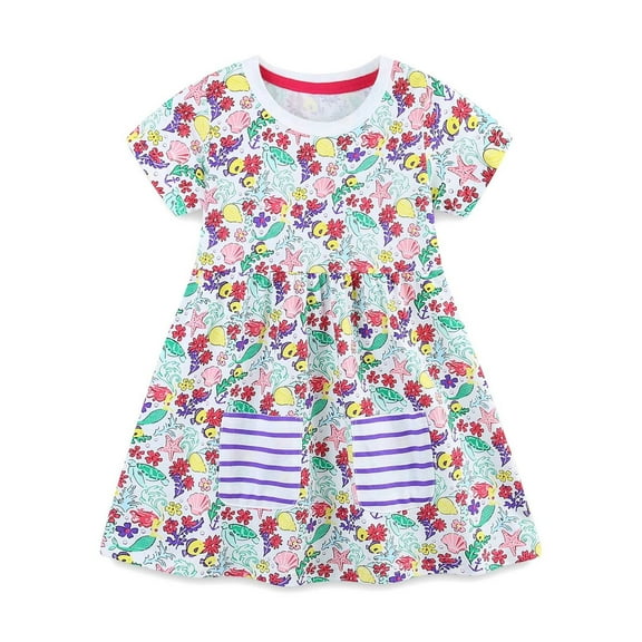 YuYuBao Toddler Girls Dress Cotton Dresses floral print Flutter Short Sleeve Summer Dresses with pockets Little Girls Beach Vacation Princess Sundress , 2-3 Years