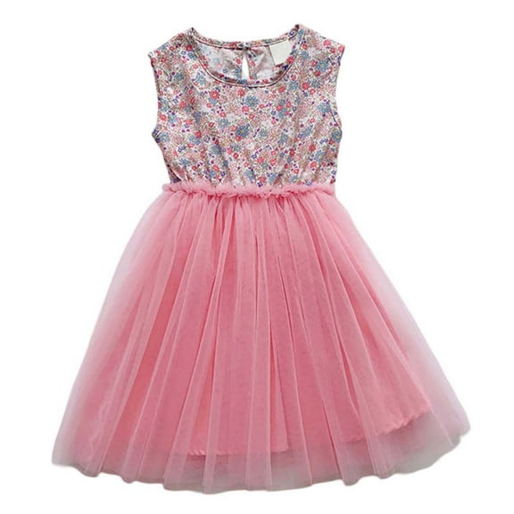 YuYuBao Toddler Girls Dress Sleeveless multicolor Flowers Print Mesh Tulle Princess Dresses Casual Tunic Playwear Children Girls Basic Shirt Party Dresses , 2-3 Years