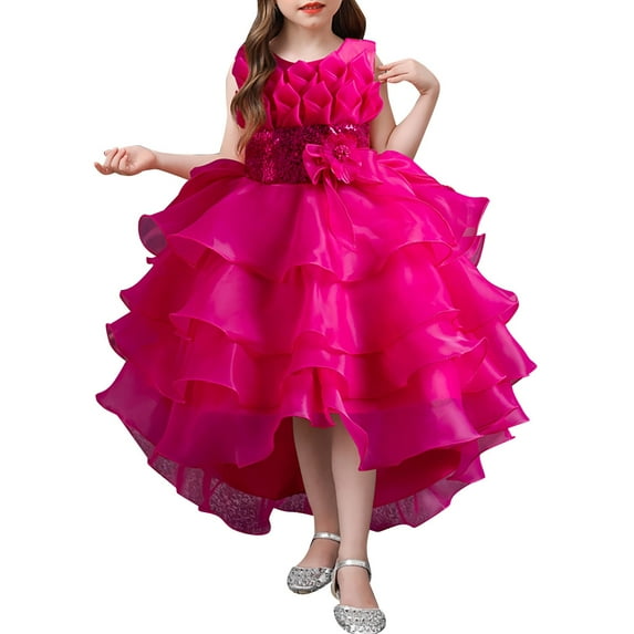 YuYuBao Toddler Girls Dress Solid Color Irregular Mesh Lace Wedding Pageant Prom Maxi Gown Dress Puffy Children girls Formal Princess Dress , 3-4 Years