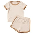 thumbnail image 1 of YuYuBao Toddler Girls Outfit Sets Summer Short Sleeve Crop Tops ＋ Shorts Set Kids Girls Sports Tracksuits Clothes Outfits5-6 Years 5-6 Years, 1 of 9