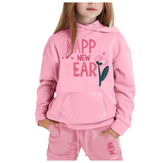 YuYuBao Toddler Girls Outfits Sets Children 2025 New Year Print Hoodies Tops + Pants Spring Kids Sets