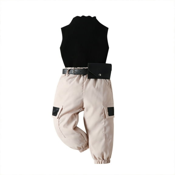 YuYuBao Toddler Girls Outfits Sets Girl Sleeveless Ribbed Knitted Crop Top Casual Cargo Pants With Belt 2Pcs Summer Girls Clothes Sets, 18-24 Months