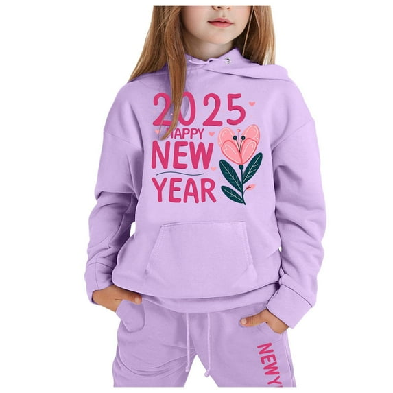 YuYuBao Toddler Girls Outfits Sets Long Sleeve 2025 New Year Print Hoodies + Pants Sets Children Tracksuits
