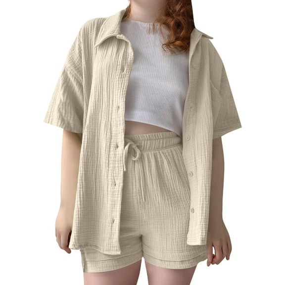 YuYuBao Toddler Girls Outfits Sets Loose Beach Clothes Pure Color Turn Down Collar Shirts Shorts School Wear Autumn Spring Loose Fit Kids Girls Outfits, 9-10 Years