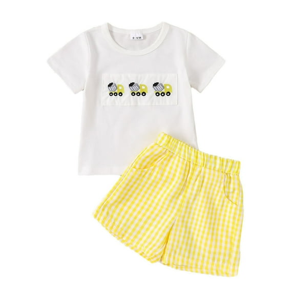 YuYuBao Toddler Girls Outfits Sets Short Sleeve Cartoon Print Tshirts Pullover Tops   Plaid Shorts Outfits Kids Girls 2 Pieces Athletic Shorts Summer Sets, 3-6 Months