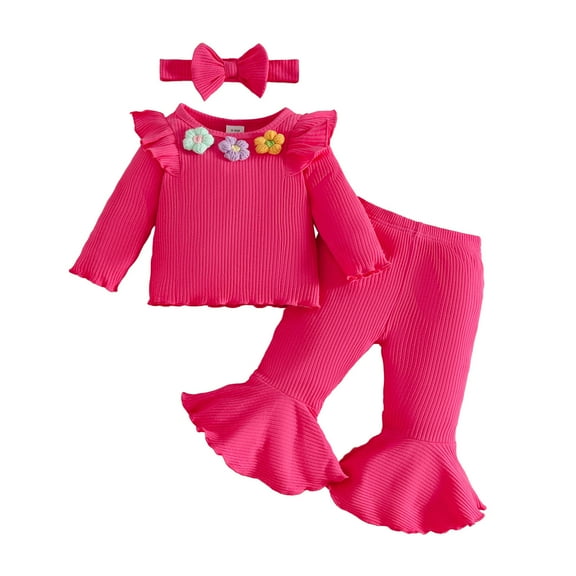 YuYuBao Toddler Girls Outfits Sets Spring Long Sleeve Floral Print Tshirts Tops With Pants Headbands Comfy Outfits Two Piece Girls Clothing Sets, 9-12 Months