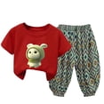 thumbnail image 1 of YuYuBao Toddler Girls Outfits Sets Summer Cute Cartoon Print Short Sleeve Tops And Floral Print Pants Playwear 2 Piece Kids Girls Loose Beach Clothes, 4-5 Years, 1 of 3