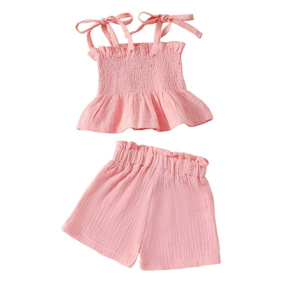 YuYuBao Toddler Girls Outfits Sets Summer Floral Print Lace Tie Shoulder Tops With Solid Color Loose Shorts Pants Kids Girls Beach Party Outfits , 18-24 Months