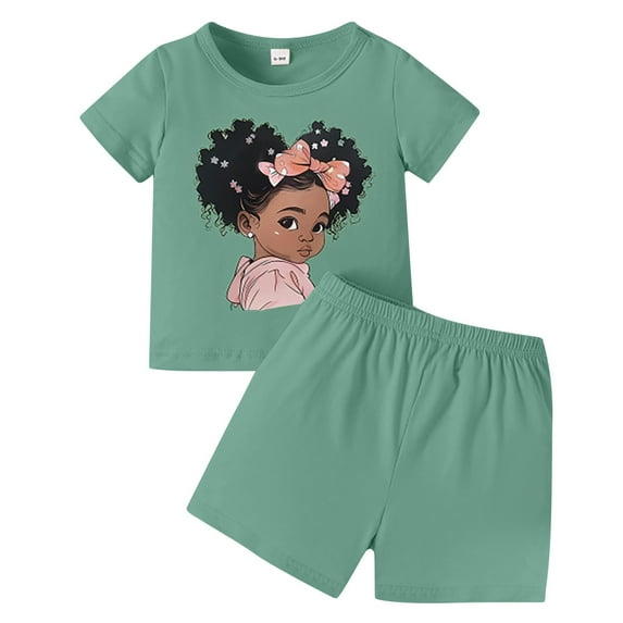 YuYuBao Toddler Girls Outfits Sets Summer Graphic Cartoon Print Tshirts With Shorts Set Playful 2 Piece Childrens Girls Loose Clothes Suits Outfits, 4-5 Years