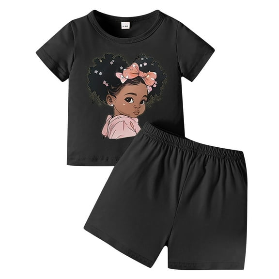 YuYuBao Toddler Girls Outfits Sets Summer Graphic Cartoon Print Tshirts With Shorts Set Playful 2 Piece Childrens Girls Loose Clothes Suits Outfits, 7-8 Years