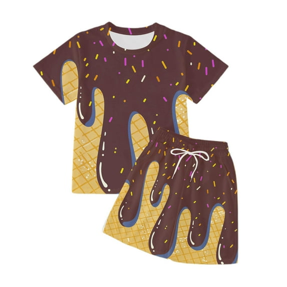 YuYuBao Toddler Girls Outfits Sets Summer Ice Cream Print Short Sleeve Tshirts With Shorts Set Daily Wear Kids Girls Clothes Matching Outfits, 10-11 Years