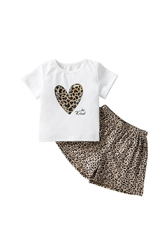 Toddler Girls Outfits Sets Summer Leopard Print Short Sleeve Tshirts And Shorts Set Two Piece Loose Kids Girls Cotton Soft Sets Playwear, 2-3 Years