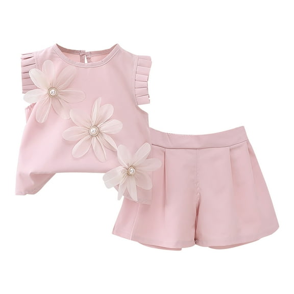 YuYuBao Toddler Girls Outfits Sets Summer Short Sleeve Embroidery Flowers Tops And Elastic Waist Shorts 2 Piece Kids Girls Playwear Outfits, 3-4 Years