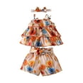 thumbnail image 1 of YuYuBao Toddler Girls Outfits Sets Summer Sleeveless Floral Print Vests Tops With Ruffles Shorts Headbands Outfits 3 Piece Little Girls Casual Sets, 9-12 Months, 1 of 6