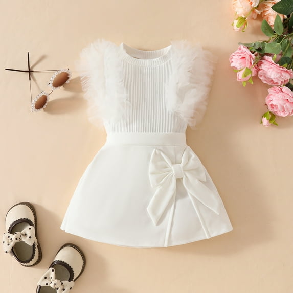 YuYuBao Toddler Girls Outfits Sets Summer Sleeveless Ribbed Tops T Shirt + Bowknot Skirts Cute Kids Girls Outfits