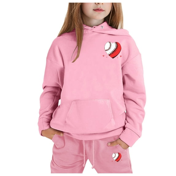 YuYuBao Toddler Girls Outfits Sets Valentine's Day Love Print Long Sleeve Hoodies And Sweatpants Kids Boys Two Piece Sets