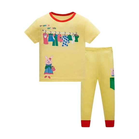 YuYuBao Toddler Girls Pajama Sets Cartoon Print short Sleeve Tshirts with pants Loungewear Soft Kids Girls Sleepwear Pjs Lounge Sets home Clothes, 3-4 Years