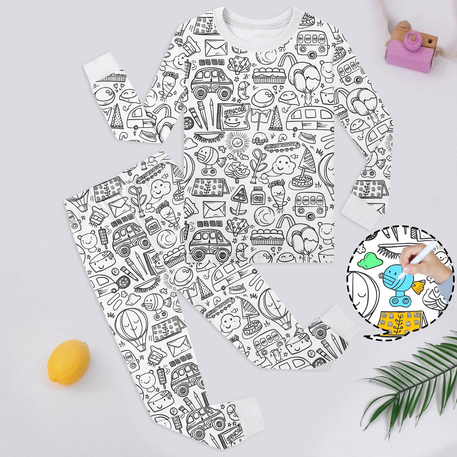 YuYuBao Toddler Girls Pajamas Handmade Doodle Coloring DIY Hand Paint ...
