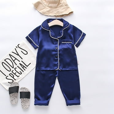 YuYuBao Toddler Girls Pajamas Satin Button Down Short Sleeve Shirt Tops + Long Pants Silk Pajamas Sleepwear Outfits Loungewear Sets