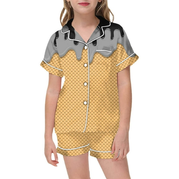 YuYuBao Toddler Girls Pajamas Sets Graphic Print Short Sleeve Button Shirts and Shorts 2 Piece Pajama Sets Kids Girls Children Sleepwear Suits, 12-13 Years