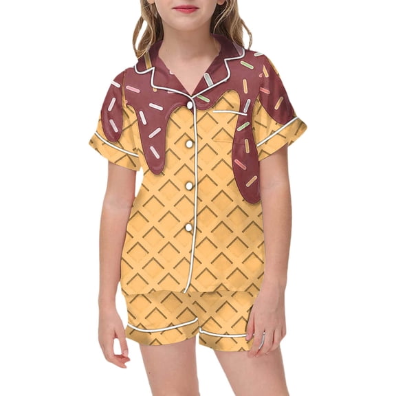 YuYuBao Toddler Girls Pajamas Sets Graphic ice cream Print Short Sleeve Buttons Shirt Shorts 2 Piece Sets Children Kids Girls Sleepwear pjs, 4-5 Years