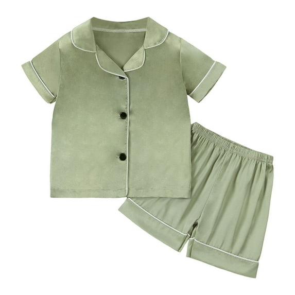 YuYuBao Toddler Girls Pajamas Sets Satin Silk Short Sleeve Solid Color Shirts Tops + Shorts Casual Girls Sleepwear