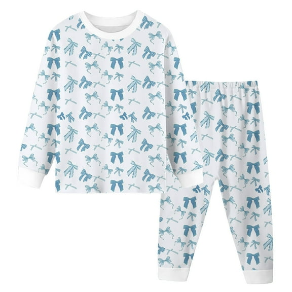 YuYuBao Toddler Girls Pajamas Sets Spring Bowknot Print Long sleeve tshirts tops with pants Comfort Cotton Autumn Kids Girls Loungewear, 4-5 Years
