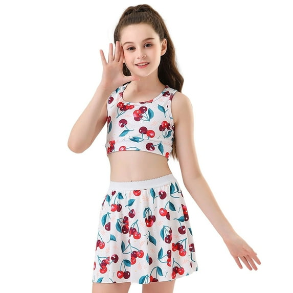 YuYuBao Toddler Girls Sports Sets Summer Sleeveless Cherry Print Tank With Skirts Athletic Clothes Outdoor Sports Teens Girls Tracksuits Outdoor, -