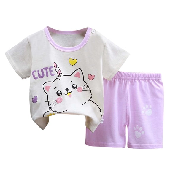YuYuBao Toddler Girls Summer Outfits Sets Short Sleeve cartoon print Tshirts And Shorts Sets Clothes Comfortable Playwear 2 Pieces Kid Girls Sets, 3-4 Years