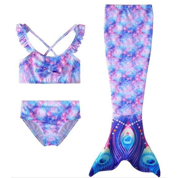 YuYuBao Toddler Girls Swimsuits 3 Piece Bikini Halter Top And Bottoms With Big Tail Sets Beach Party Performance Swimwear Bathing Suits, 8-9 Years