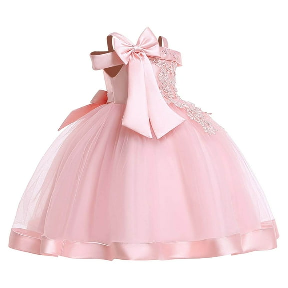 YuYuBao Toddler Girls Tulle Lace Dress Off Shoulder Bow Evening Gown Pageant Dresses Little Girls Birthday Parties Stage Performance Princess Dress , 3-4 Years