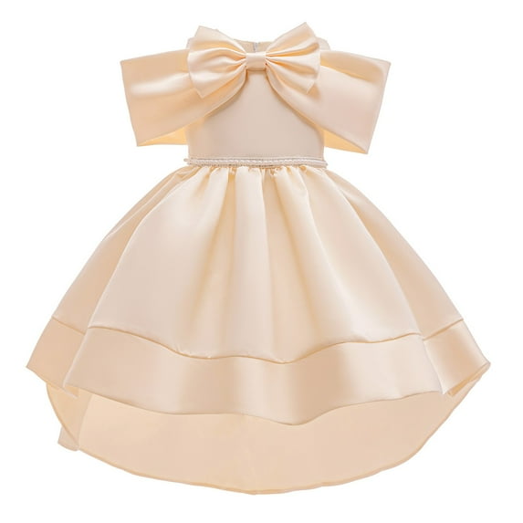 YuYuBao Toddler Girls Tulle Lace Dress Off Shoulder Solid Color big bowknot Party Gown Dress Kids Girls Stage Performance Pageant Prom Ball Gown Dress , 6-7 Years