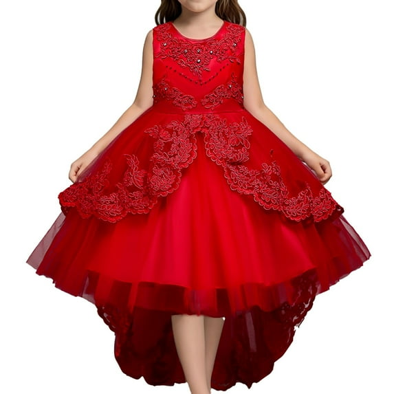 YuYuBao Toddler Girls Tulle Lace Dress Solid Color Lace Sleeveless Wedding Bridesmaid Pageant Party Dresses Little Girls Long Maxi Gown Bow Dress , 12-13 Years