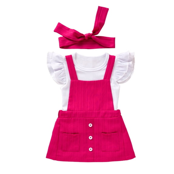 YuYuBao Toddlers Girls Dresses Ruffled Sleeve Tshirts + Overalls Dress with headbands 3 piece Cute Spring Summer Little Girls Clothes, 12-18 Months