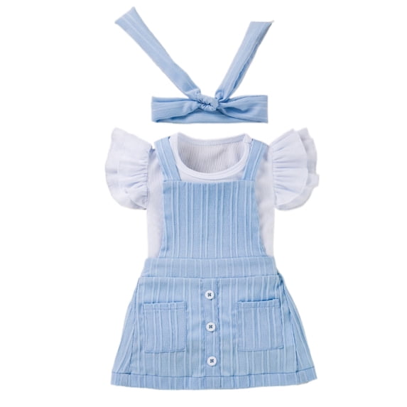 YuYuBao Toddlers Girls Dresses Ruffled Sleeve Tshirts + Overalls Dress with headbands 3 piece Cute Spring Summer Little Girls Clothes, 3-6 Months