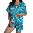 thumbnail image 1 of YuYuBao Women Pajamas Sets Christmas Snowflake Print Silk Satin Short Sleeve Shirt With Shorts Pjs Sleepwear Sets, 1 of 6