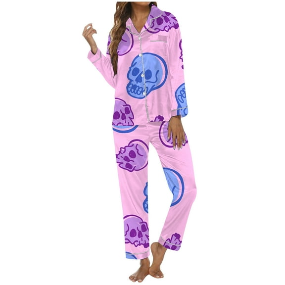YuYuBao Women Pajamas Sets Skeleton Print Button Down Tops And Long Pants Sets Two Piece Homewear