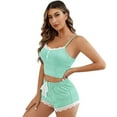 thumbnail image 1 of YuYuBao Women Pajamas Sets Summer Solid Color Lace Trim Cami And Shorts Pajamas Wear Home Clothes, 1 of 8