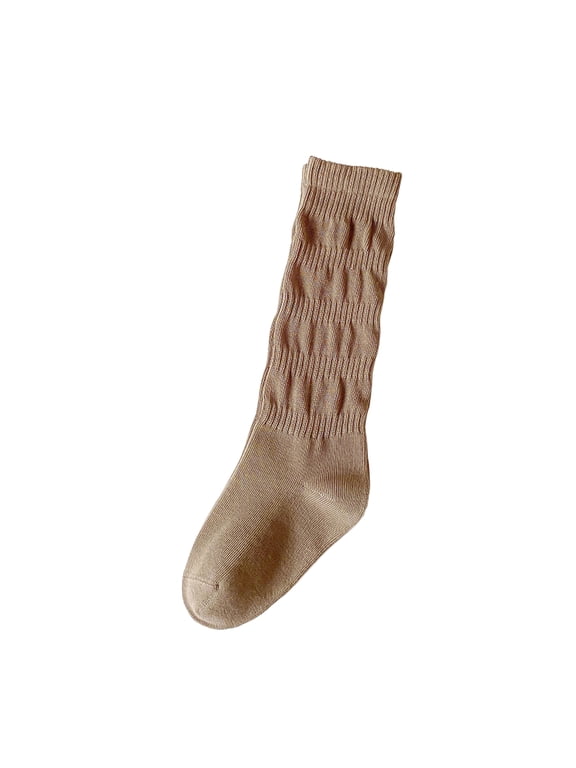 Camel Kids Slouch Socks, Korean Style Soft Ribbed Mid Calf Crew Socks, Stretchy Comfy Casual Stacked Socks for Boys Girls School Daily Wear, School Gift, Size L